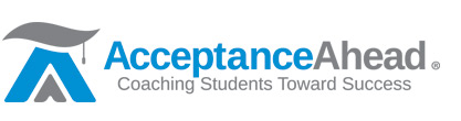 Logo for Acceptance Ahead, Coaching Students Toward Success, graphic of a graduation cap over a shape like the letter A.