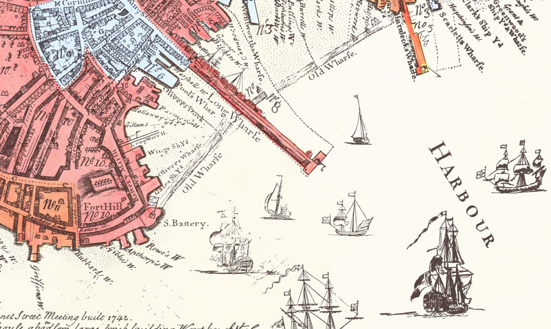 Portfolio Image: close up of antique map of Boston 1769