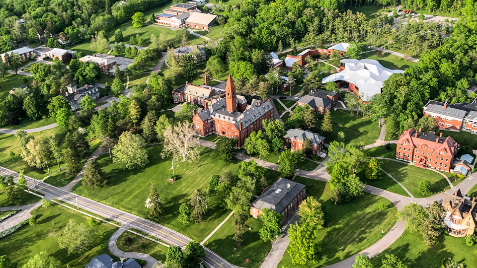 View from above of Wells College Campus