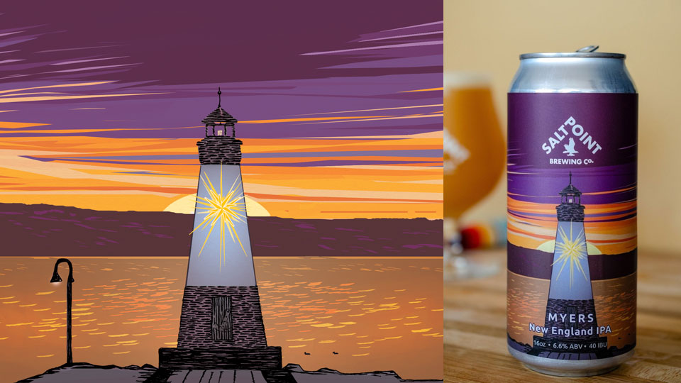 Lighthouse art for the Salt Point beer label Myers New England IPA