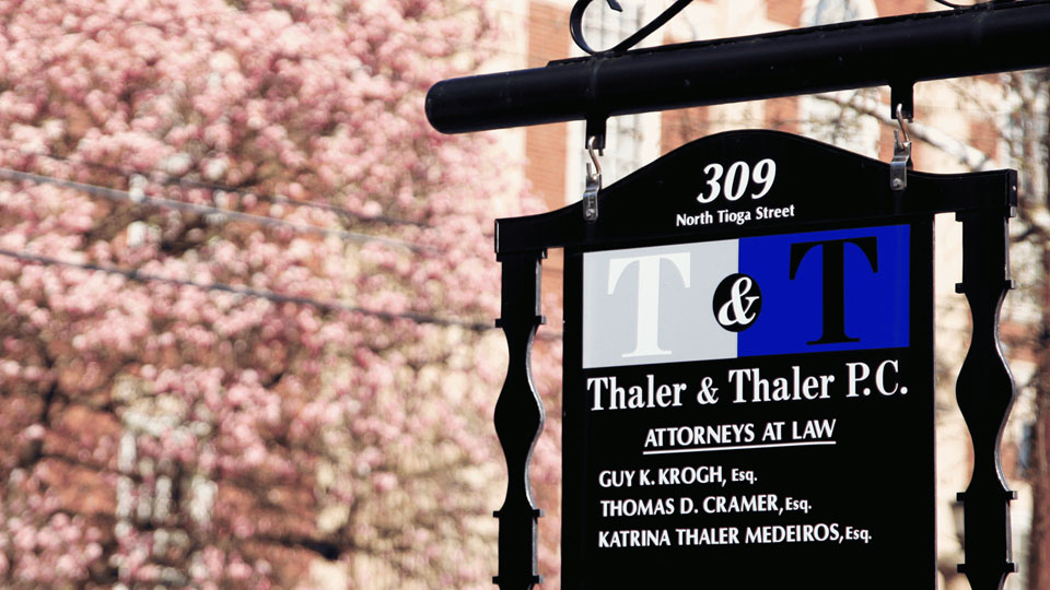 Photo of signage for Thaler and Thaler P.C. in Ithaca, NY